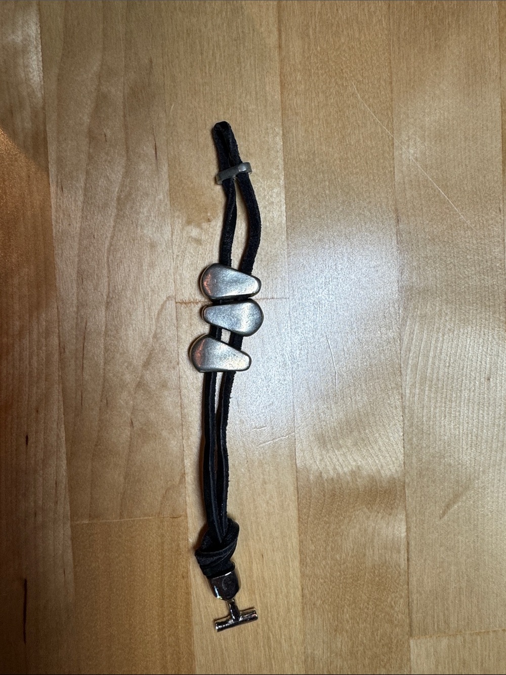 Small, 6 inch Women’s dark blue Leather Cord Bracelet with Silver Beads